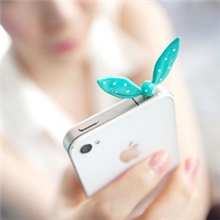 韩国甜美可爱果冻色兔耳朵水玉点点蝴蝶结造型防尘塞耳机孔塞