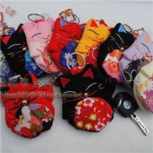 日本原单工厂直销批发招喜屋和风招财猫猫形钥匙包钥匙链