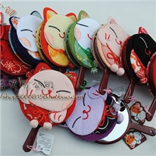 厂家直销日本招喜屋和风招财猫手工布艺化妆镜卡通单猫镜子