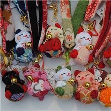 工厂批发日单招喜屋和风招财猫布艺手机链坐猫手机挂件手机绳