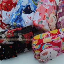 日本和风招财猫布艺可爱竖拉链女士小化妆包韩国手挽包相机包批发