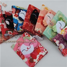 日本招喜屋和风招财猫布艺女式猫头多卡位可爱按扣银行卡包批发