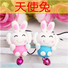 94备货节新品供应【纯手工制作】软陶手机挂件天使兔小礼品挂件