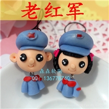94备货节爆款民族饰品两体娃娃老红军纯手工制作软陶手机挂件