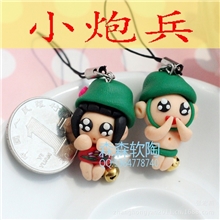 进口软陶卡通系列多表情深色炮兵手工制作时尚手机链混批