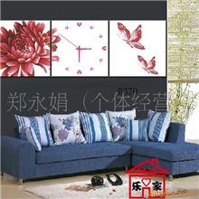 批发供应3联花卉无框画挂钟