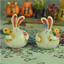 优沃家居zakka杂货乡村田园风树脂工艺品摆件可爱捧花兔胖兔