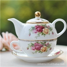 供应出口高档咖啡茶具骨瓷茶具咖啡具子母壶描金礼品可混批