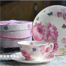 批发高档骨瓷杯盘三件组咖啡杯碟下午茶点心盘-蝶梦(两色可选)