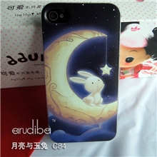 彩绘加工混批苹果手机外壳彩绘PC硬壳月亮与玉兔量大从优