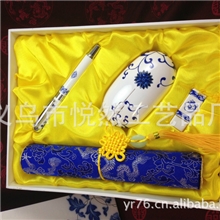 青花瓷笔U盘丝绸鼠标垫无线鼠标垫商务礼品四件套厂家定制