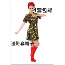军旅舞蹈舞台服装/演出/蓝色迷彩红色白色女兵服饰/绿色迷彩服