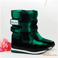 批发防滑保暖高筒格纹棉靴子雪地靴雪地鞋女鞋