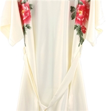 2012康柔夏季女士米白色仿真丝系带牧丹印花居家睡裙简外贸批发