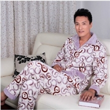 清仓康柔品牌秋冬款珊瑚绒印花长袖男士睡衣家居服外贸厂家批发