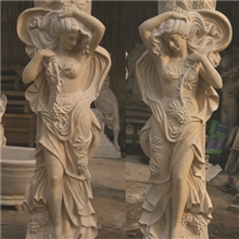 厂家直销：埃及米黄柱身人物雕刻，长期有效