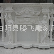 曲阳石雕厂家直销：汉白玉人物雕花壁炉柱子壁炉，可定做！