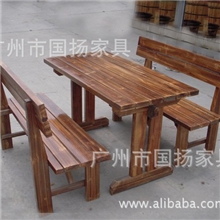 火烧木桌椅啤酒广场烧烤桌椅户外家具碳化桌椅可拆卸实木餐桌椅