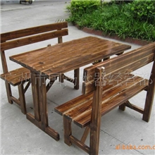 厂家直销火烧木桌椅全新2012炭化火烧实木户外餐桌餐椅