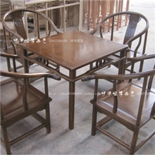 古典榆木实木中式家具四方桌餐桌饭桌泡茶桌茶桌官帽餐椅