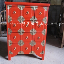 明清仿古家具/全实木多功能储物柜/镶铜十二斗柜