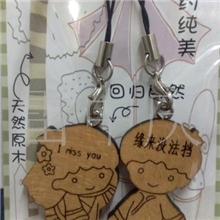 简约纯美,厂家生产，天然原木，榉木情侣手机链,情侣挂件