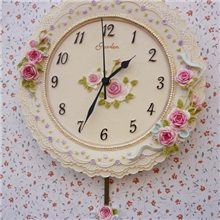 大号树脂玫瑰挂钟时尚静音挂钟批发072-3