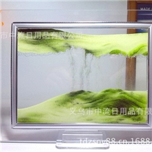 工艺品家居摆设/玻璃工艺品/黑白绿立体玻璃流沙画/沙漏画