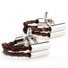 【合金袖扣】男法式衬衫袖扣-咖啡色绳条袖扣AE6133皮革工艺