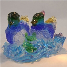 直销供应结婚礼物摆件古法琉璃百年好合鸳鸯版结婚礼品