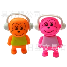 3D立体TPR橡皮擦组合超酷动物带耳机猴子环保橡皮学生用橡皮擦