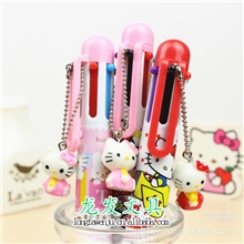 HelloKitty卡通6色圆珠笔供应KT卡通吊公仔可爱6色圆珠笔