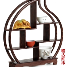 红木工艺品茶壶架鸡翅木雕博古架古玩奇石红木底座家居装饰