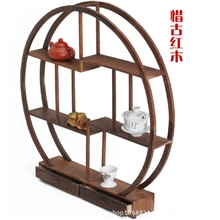 绝对实惠家居饰品摆件实木雕刻工艺品40cm带抽屉圆形博古架