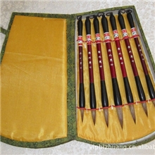 厂家直销文房四宝毛笔套装扇形锦盒7支装狼毫毛笔生日节日礼物