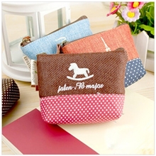 韩国棉麻时光零钱包刺绣铁塔木马钥匙收纳包创意收纳15g