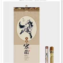 专业供应东莞2014马年挂历定制长对开珠光冰白艺术纸月历挂历