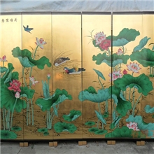 荷塘鸳鸯图/中式古典实木家具/屏风/玄关/隔断/荷花图/背景墙