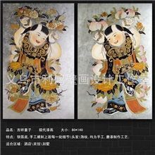 供应装饰画漆画金箔画招财童子移门