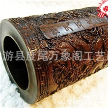 ［厂家直销］红木工艺品，黑檀笔筒莆田木雕摆件清明上河图