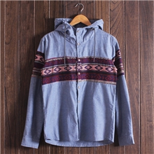 日系原单2013男装秋冬新款民族风拼接连帽复古长袖衬衫男