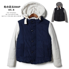 <批发代理>日系实拍大货撞色加厚可脱卸帽男士外套棉衣2色