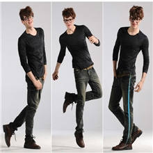 批发韩版男士牛仔裤修身牛仔男式小脚裤牛仔裤复古秋