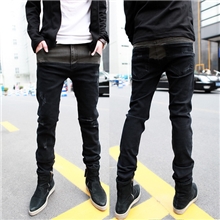 阿里抄底价韩版男士牛仔裤潮修身黑色小脚牛仔裤男小脚裤现货