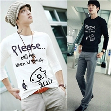 新款2013韩版休闲印花纯棉长袖圆领T恤IKB