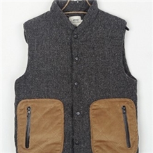 【象元家】日系古着复古粗纺毛呢立领口袋拼接加厚蚕丝棉男棉马甲