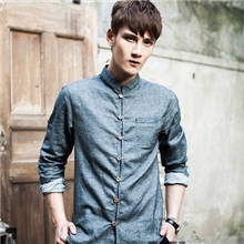 【象元家】男士韩版修身长袖衬衣男装复古中国风唐装棉麻长袖衬衫