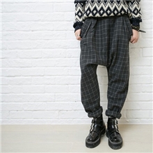 【象元家】秋冬新款精品女裤高端呢料格子哈伦裤小脚裤大裆裤欧美