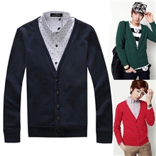 男装韩版修身线衫薄款潮男毛线衣大V领开衫针织衫秋冬装外套男