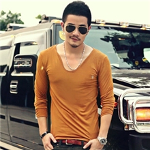 秋装男2013欧美风鸡心领男士修身长袖T恤男打底衫